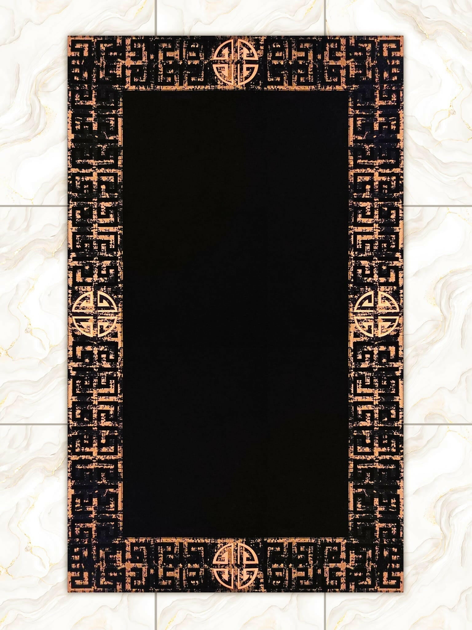 Hera Premium Black & Copper Color Rectangular Rug - Creative Home Designs Luxury Carpets, Versace Style Turkish Mat, Greek Key Mat,RUG-HERAPRE-BlaCop-4060,RUG-HERAPRE-BlaCop-60100,RUG-HERAPRE-BlaCop-70120,RUG-HERAPRE-BlaCop-85137,RUG-HERAPRE-BlaCop-121182,RUG-HERAPRE-BlaCop-152243,RUG-HERAPRE-BlaCop-182274