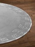 Anka Round Luxury Rug, Greek Key Pattern Leather Mat, Grey & Silver color Washable Carpet,RUGR-CH-ANKALE-GreSi-140