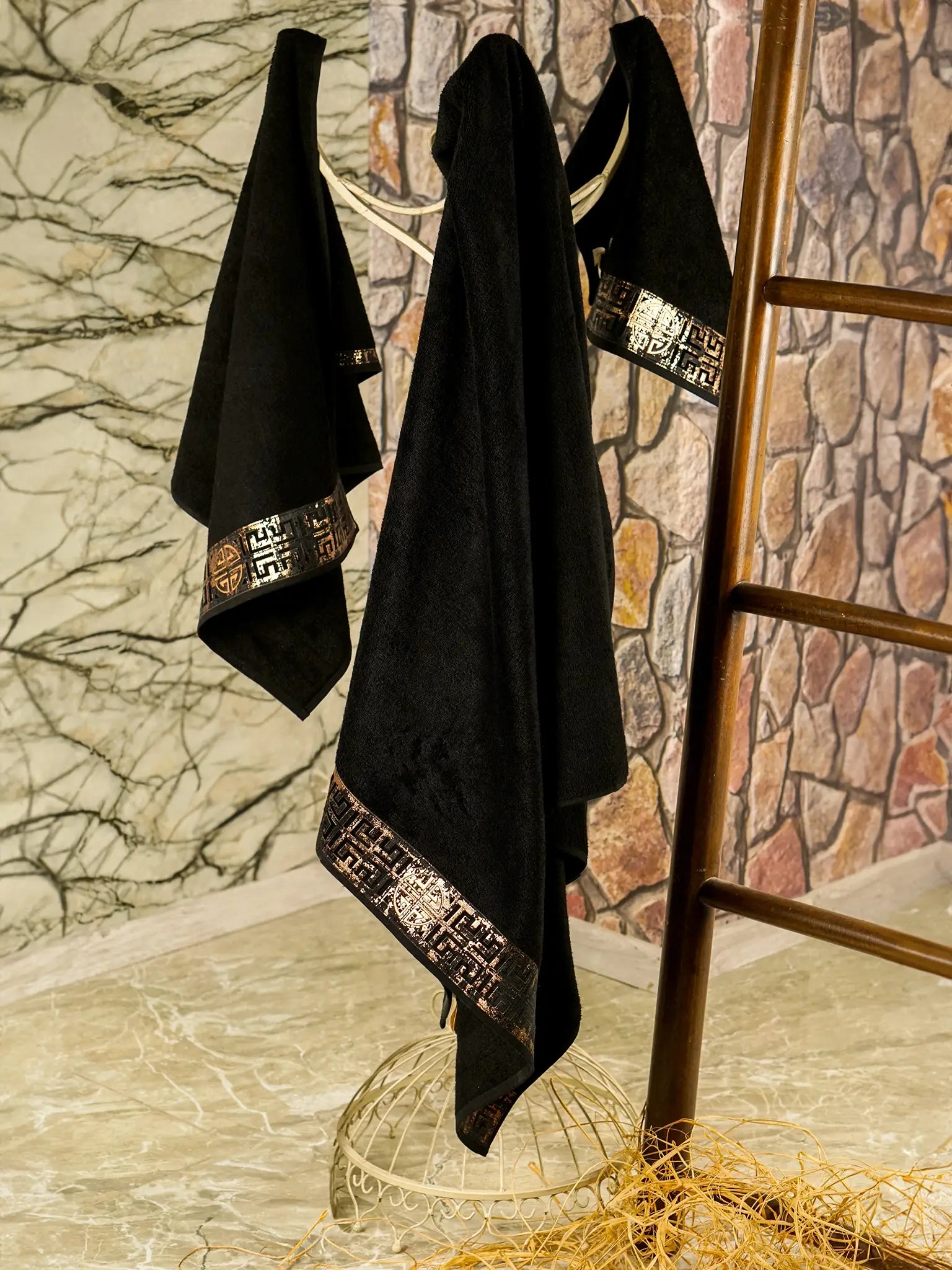 Black and gold decorative towels sale