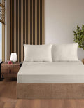 Creative Home Bed Sheets Fitted Sheet Set including 1 Fitted Sheet 2 Pillowcases 3 pcs Set - Beige bed sheets on a bed in a bedroom with a lamp and plant, BS-FC-FSS-Beige-Q,BS-FC-FSS-Beige-K