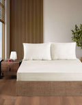 Creative Home Bed Sheets Fitted Sheet Set including 1 Fitted Sheet 2 Pillowcases 3 pcs Set - Cream color bed sheets on a bed in a bedroom with a lamp and plant, BS-FC-FSS-Cream-Q,BS-FC-FSS-Cream-K