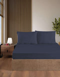 Creative Home Bed Sheets Fitted Sheet Set including 1 Fitted Sheet 2 Pillowcases 3 pcs Set - Eclipse Blue bed sheets on a bed in a bedroom with a lamp and plant, BS-FC-FSS-Eclps-Q,BS-FC-FSS-Eclps-K
