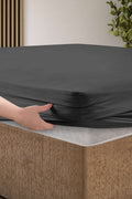 Creative Home Bed Sheets Fitted Sheet Set including 1 Fitted Sheet 2 Pillowcases 3 pcs Set - Anthracite color bed sheets on a bed in a bedroom with a lamp and plant, BS-FC-FSS-Anthcte-Q,BS-FC-FSS-Anthcte-K