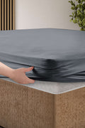 Creative Home Bed Sheets Fitted Sheet Set including 1 Fitted Sheet 2 Pillowcases 3 pcs Set - Dark Gray bed sheets on a bed in a bedroom with a lamp and plant, BS-FC-FSS-DaGray-Q,BS-FC-FSS-DaGray-K