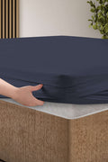 Creative Home Bed Sheets Fitted Sheet Set including 1 Fitted Sheet 2 Pillowcases 3 pcs Set - Eclipse Blue bed sheets on a bed in a bedroom with a lamp and plant, BS-FC-FSS-Eclps-Q,BS-FC-FSS-Eclps-K