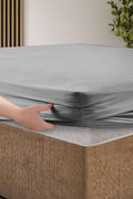 Creative Home Bed Sheets Fitted Sheet Set including 1 Fitted Sheet 2 Pillowcases 3 pcs Set - Dark Gray bed sheets on a bed in a bedroom with a lamp and plant, BS-FC-FSS-Gray-Q,BS-FC-FSS-Gray-K