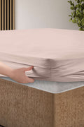 Creative Home Bed Sheets Fitted Sheet Set including 1 Fitted Sheet 2 Pillowcases 3 pcs Set - Lilac Purple bed sheets on a bed in a bedroom with a lamp and plant, BS-FC-FSS-Pwdr-Q,BS-FC-FSS-Pwdr-K