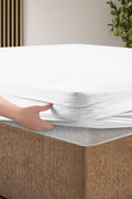 Creative Home Bed Sheets Fitted Sheet Set including 1 Fitted Sheet 2 Pillowcases 3 pcs Set - White bed sheets on a bed in a bedroom with a lamp and plant, BS-FC-FSS-White-Q,BS-FC-FSS-White-K