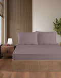 Creative Home Bed Sheets Fitted Sheet Set including 1 Fitted Sheet 2 Pillowcases 3 pcs Set - Lilac Purple bed sheets on a bed in a bedroom with a lamp and plant, BS-FC-FSS-Lilac-Q,BS-FC-FSS-Lilac-K