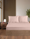 Creative Home Bed Sheets Fitted Sheet Set including 1 Fitted Sheet 2 Pillowcases 3 pcs Set - Lilac Purple bed sheets on a bed in a bedroom with a lamp and plant, BS-FC-FSS-Pwdr-Q,BS-FC-FSS-Pwdr-K
