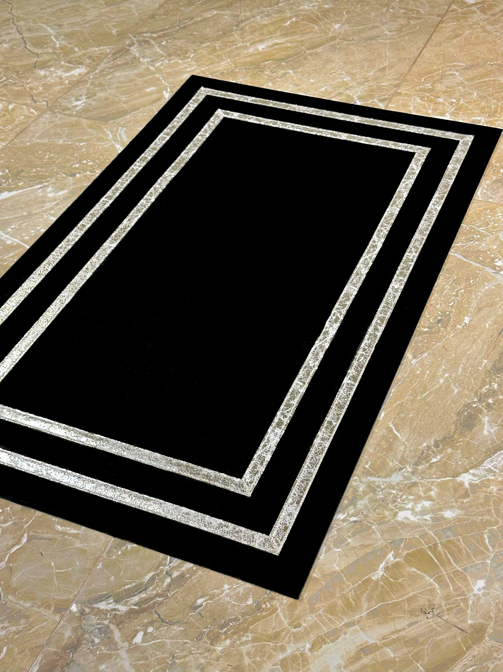 Berna Rectangular Black & Gold Modern Leather Striped Minimal Rug - by Creative Home Rugs, RUG-BRNA-BlaGo-4060,RUG-BRNA-BlaGo-60100,RUG-BRNA-BlaGo-70120,RUG-BRNA-BlaGo-85137,RUG-BRNA-BlaGo-121182