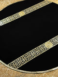 Hera Round Luxury Black & Gold Rug, Greek Key Pattern Leather Mat, Washable Turkish Carpet,RUGR-CH-HERA-BlaGo-140,RUGR-CH-HERA-BlaGo-180,RUGR-CH-HERA-BlaGo-220