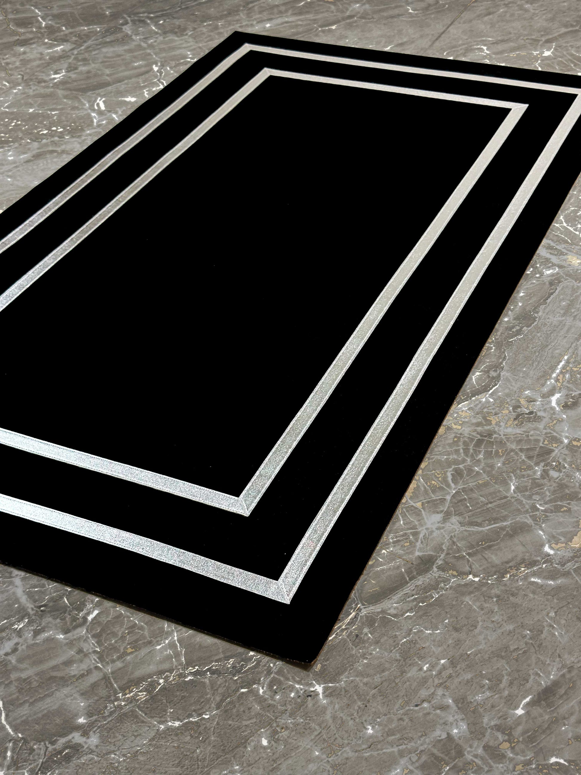 Berna Rectangular Black & Silver Modern Leather Striped Minimal Rug - by Creative Home Rugs, RUG-BRNA-BlaSi-4060,RUG-BRNA-BlaSi-60100,RUG-BRNA-BlaSi-70120,RUG-BRNA-BlaSi-85137,RUG-BRNA-BlaSi-121182