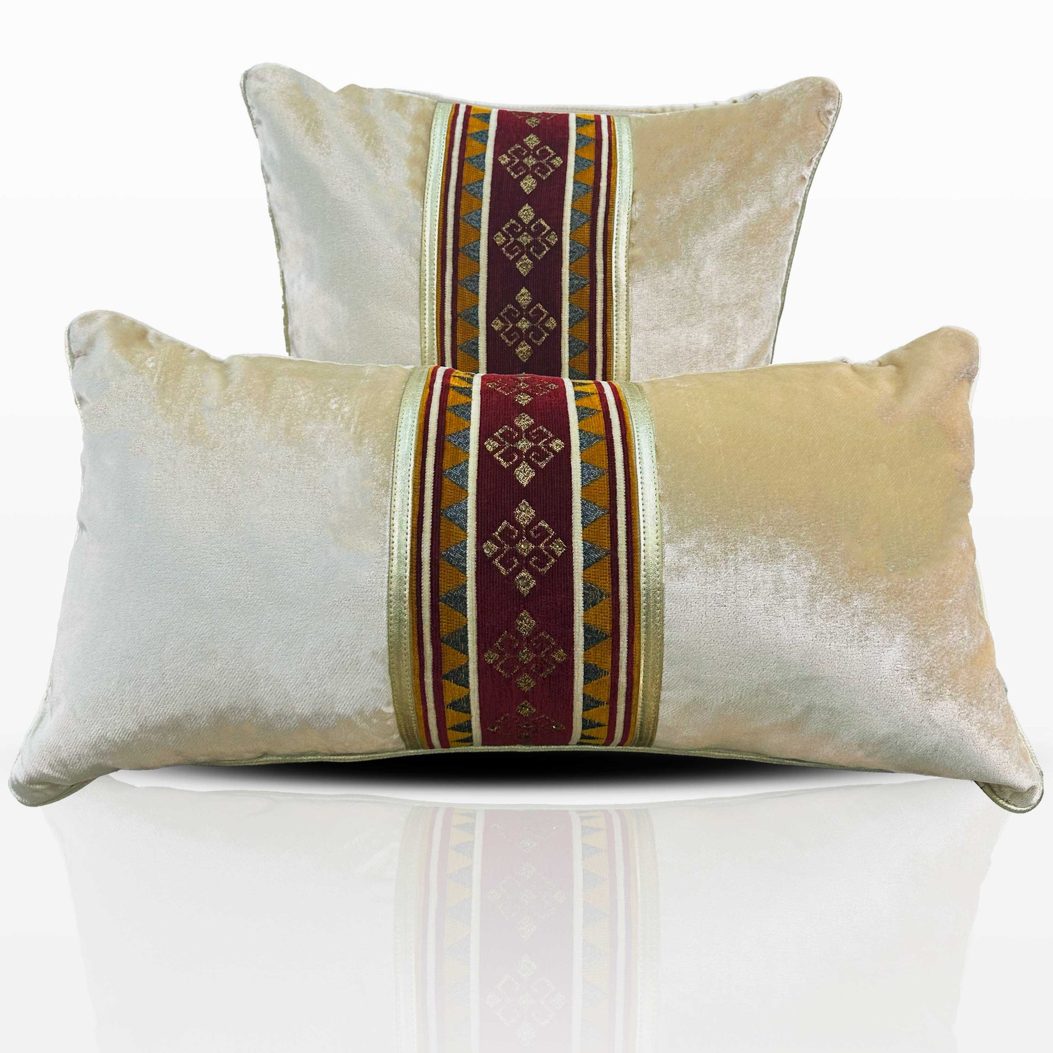 Ahsen Cushion Cover - Creative Home Designs Pillowcases, Turkish Throw Pillows & Shams, Light Gold Beige Ethnic Pattern Sham,CC-CH-HLN-PBlu-1S1R,CC-CH-HLN-PBlu-2S,CC-CH-HLN-PBlu-2RPrice,CC-CH-HLN-PBlu-2S1R