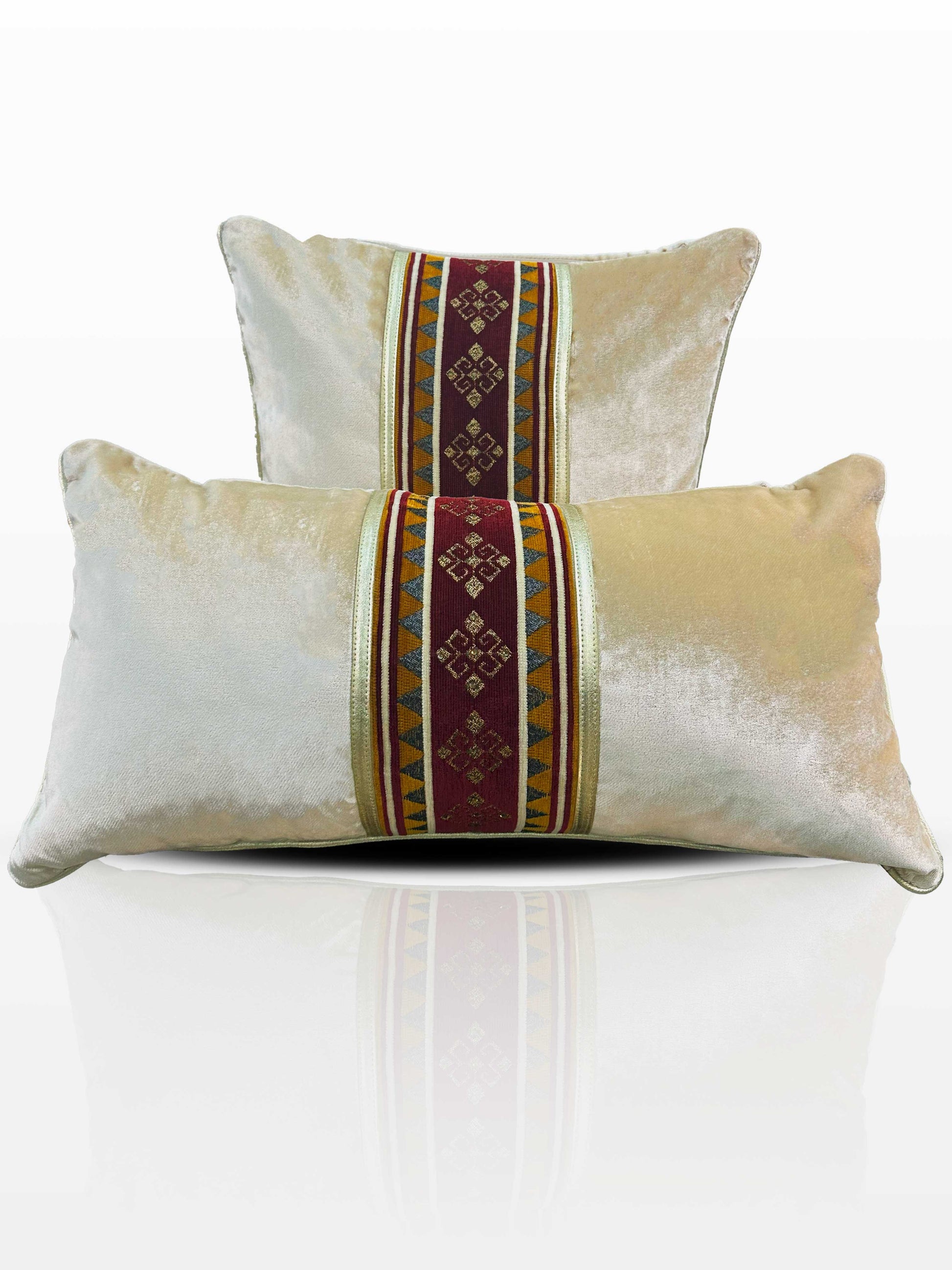 Ahsen Cushion Cover - Creative Home Designs Pillowcases, Turkish Throw Pillows & Shams, Light Gold Beige Ethnic Pattern Sham,CC-CH-HLN-PBlu-1S1R,CC-CH-HLN-PBlu-2S,CC-CH-HLN-PBlu-2RPrice,CC-CH-HLN-PBlu-2S1R