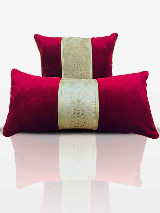 Lale Cushion Cover - Creative Home Designs Pillowcases, Turkish Throw Pillows & Shams, Cherry Red Color Floral Jacquard Pattern Sham,CC-CH-LALE-ChRed-1S1R,CC-CH-LALE-ChRed-2S,CC-CH-LALE-ChRed-2R,CC-CH-LALE-ChRed-2S1R