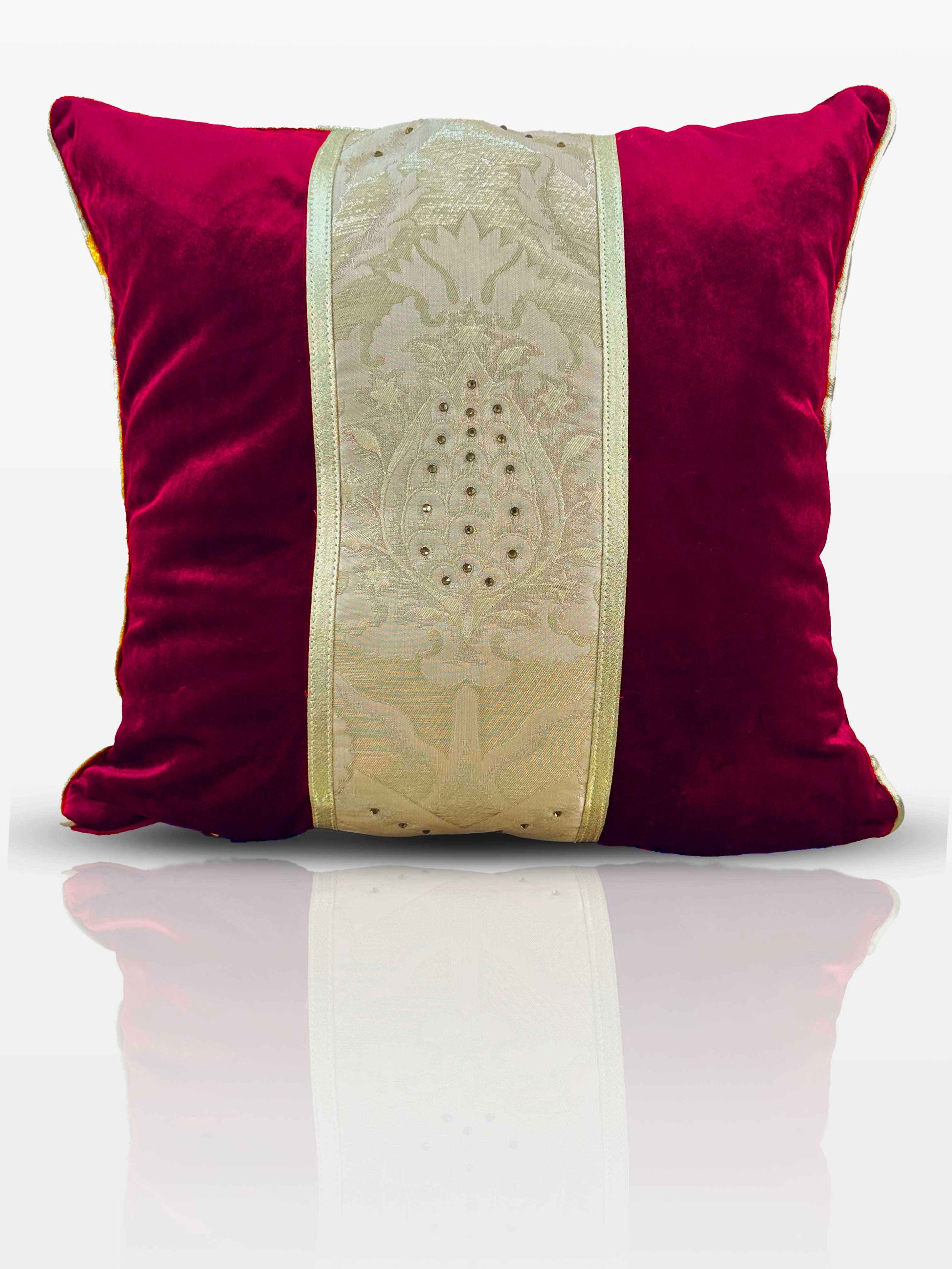 Lale Cushion Cover - Creative Home Designs Pillowcases, Turkish Throw Pillows & Shams, Cherry Red Color Floral Jacquard Pattern Sham,CC-CH-LALE-ChRed-1S1R,CC-CH-LALE-ChRed-2S,CC-CH-LALE-ChRed-2R,CC-CH-LALE-ChRed-2S1R