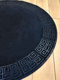 Anka Round Luxury Rug by Creative Home, Greek Key Versace Pattern Leather Mat, Black & Ancient Copper color Washable Carpet,RUGR-CH-ANKALE-BlaABla-140