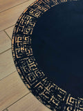 Anka Round Luxury Rug by Creative Home, Greek Key Versace Pattern Leather Mat, Black & Ancient Copper color Washable Carpet,RUGR-CH-ANKALE-BlaACop-140