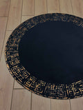 Anka Round Luxury Rug by Creative Home, Greek Key Versace Pattern Leather Mat, Black & Ancient Copper color Washable Carpet,RUGR-CH-ANKALE-BlaACop-140