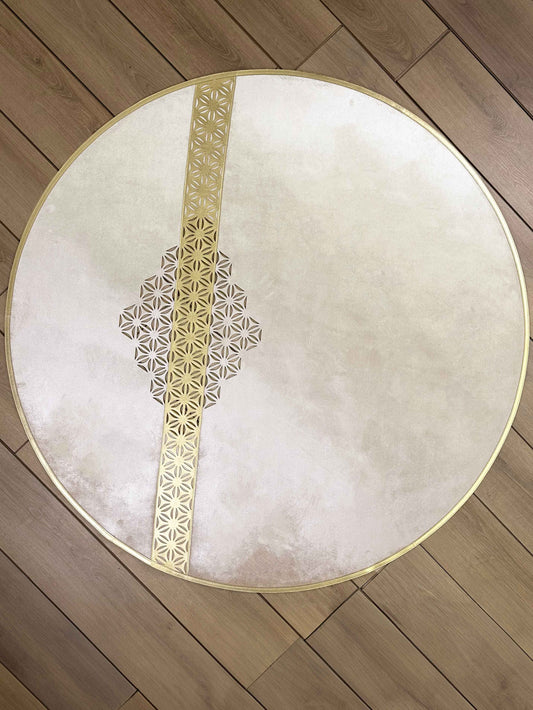 Yildiz Round Luxury Cut Through Modern Light Gold Rug by Creative Home, Turkish Leather Circular Mat, Washable Turkish Circle Carpet,RUGR-CH-YLDZ-LGoYGo-140,RUGR-CH-YLDZ-LGoYGo-180,RUGR-CH-YLDZ-LGoYGo-220