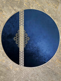 Yildiz Round Luxury Cut Through Modern Night Blue & Silver Rug by Creative Home, Turkish Leather Circular Mat, Washable Turkish Circle Carpet,RUGR-CH-YLDZ-NBluSi-140,RUGR-CH-YLDZ-NBluSi-180,RUGR-CH-YLDZ-NBluSi-220