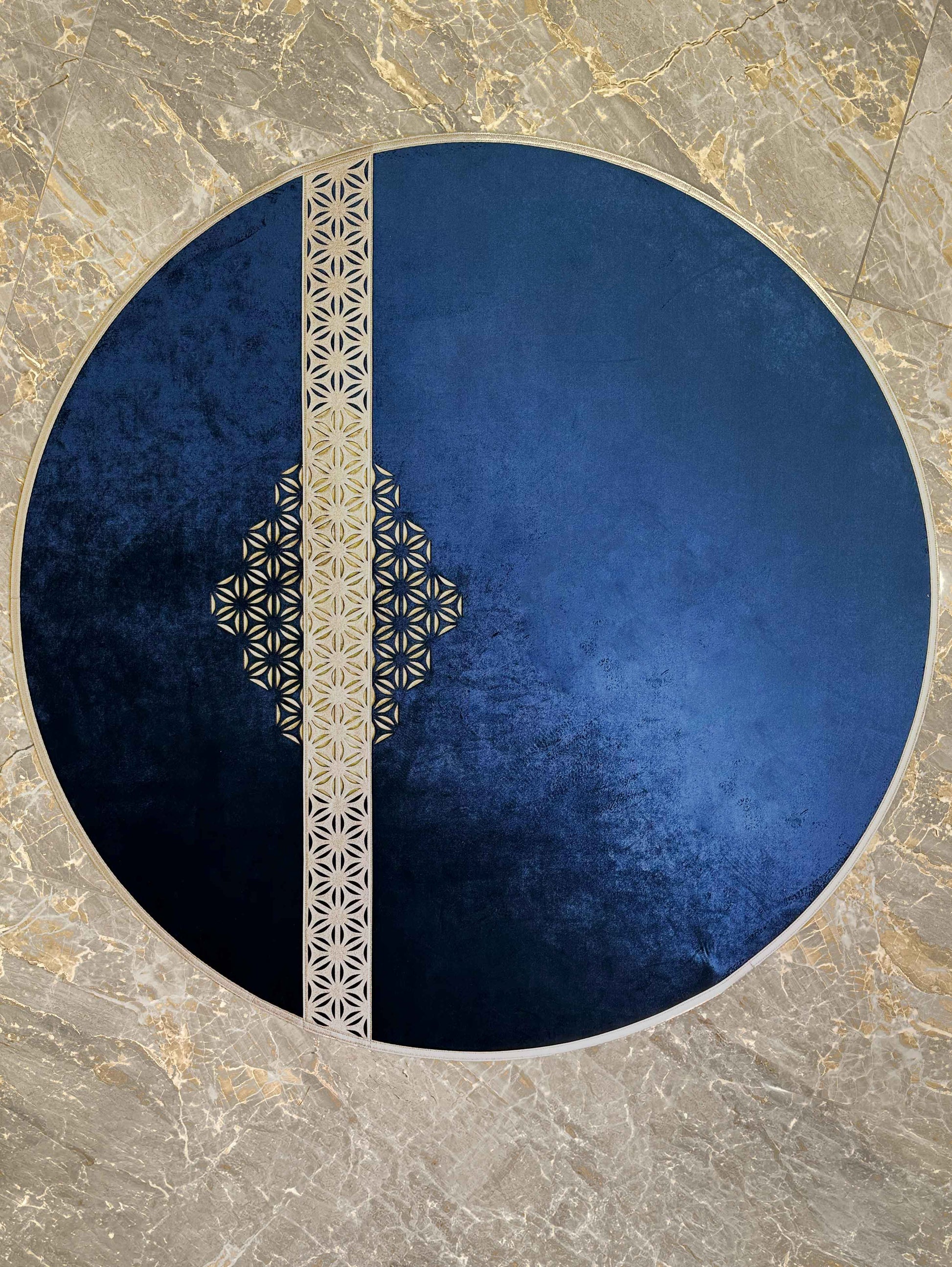 Yildiz Round Luxury Cut Through Modern Night Blue & Silver Rug by Creative Home, Turkish Leather Circular Mat, Washable Turkish Circle Carpet,RUGR-CH-YLDZ-NBluSi-140,RUGR-CH-YLDZ-NBluSi-180,RUGR-CH-YLDZ-NBluSi-220