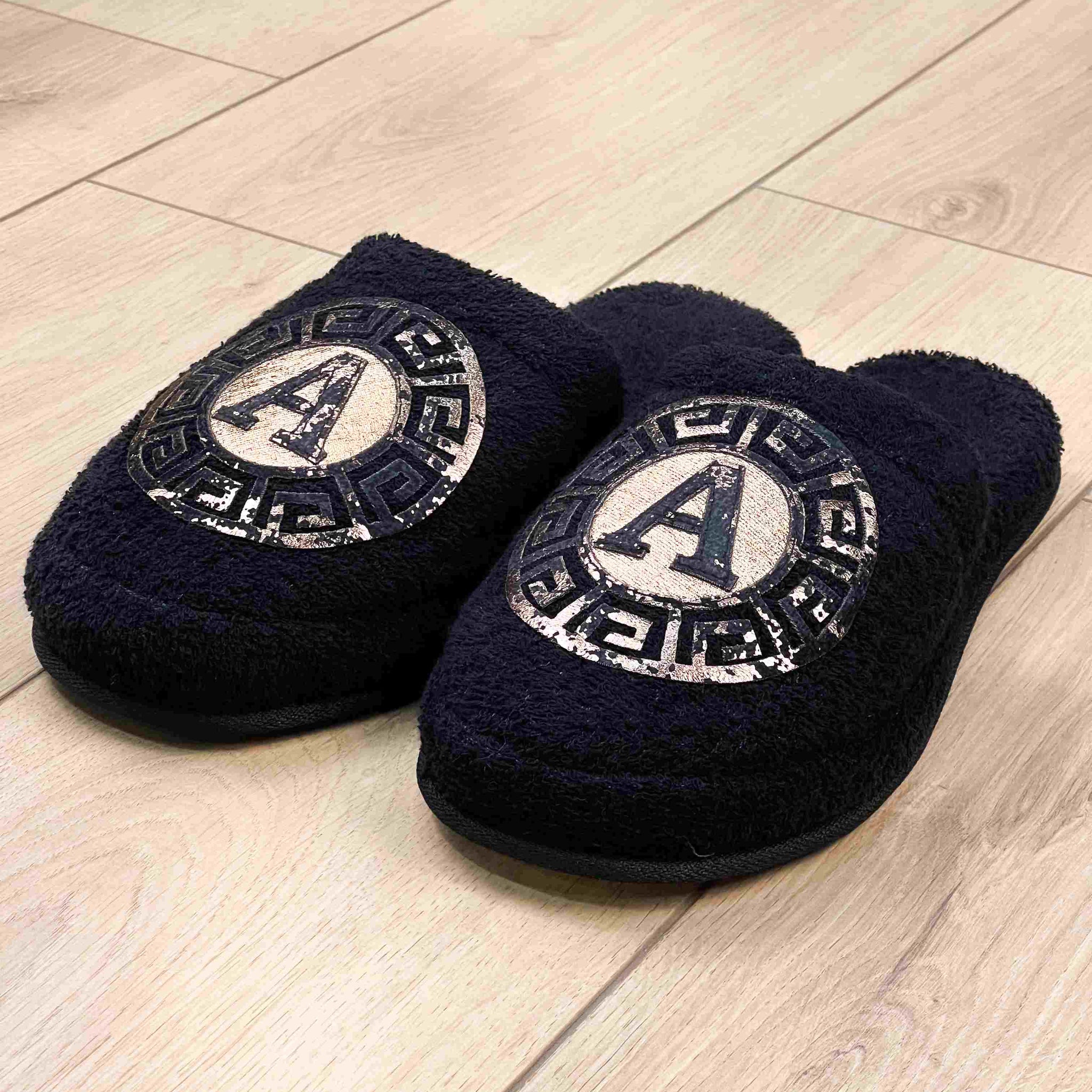 Kaan Men's Custom Monogram Slippers, Soft House & Spa Terry Slippers with Initials by Creative Home,SLPM-CH-KAAN-BlaCop-4244,SLPM-CH-KAAN-BlaCop-4547