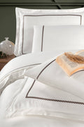 Creative Home by Müge Bilgen - Pierre Duvet Cover - White bedding set on a bed in a bedroom with green walls,DC-FC-PIERRE-Cr-Q,DC-FC-PIERRE-Cr-K