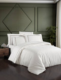 Creative Home by Müge Bilgen - Pierre Duvet Cover - White bedding set on a bed in a bedroom with green walls,DC-FC-PIERRE-Cr-Q,DC-FC-PIERRE-Cr-K