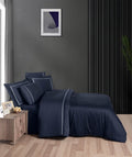 Creative Home by Müge Bilgen - Pierre Duvet Cover - Navy bedding set on a bed in a bedroom with green walls,DC-FC-PIERRE-Nvy-Q,DC-FC-PIERRE-Nvy-K