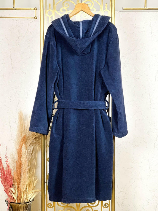 Akay Men's Navy Blue Hooded Bathrobe, Best Luxury Micro Cotton Soft Turkish Robe Gown by Creative Home,BRM-HRSN-AK-M,BRM-HRSN-AK-L,BRM-HRSN-AK-XL,BRM-HRSN-AK-XXL,BRM-HRSN-AK-XXXL