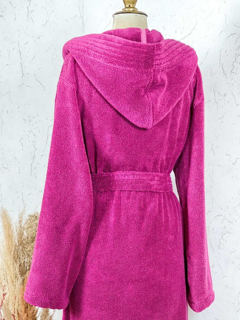 Akay Women's Pink Hooded Bathrobe, Best Luxury Micro Cotton Robe Gown