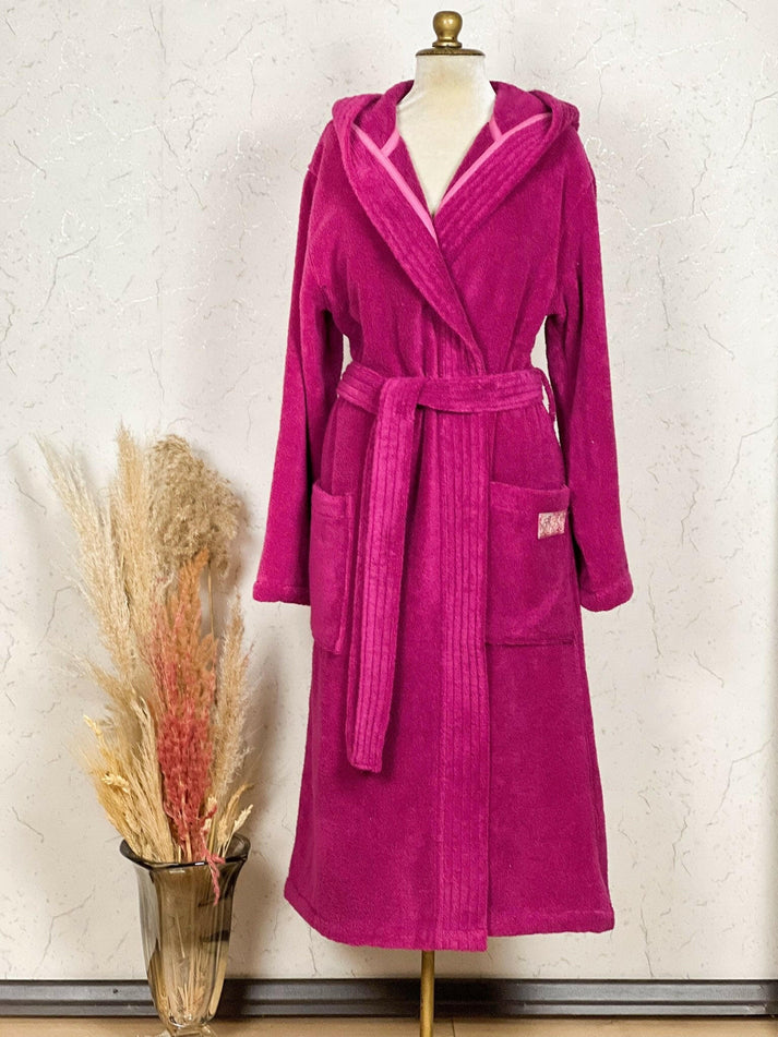 Akay Women's Pink Hooded Bathrobe, Best Luxury Micro Cotton Robe Gown