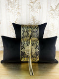Anka Cushion Cover - Creative Home Designs Pillowcases, Luxury Turkish Throw Pillows & Shams, Black & Gold Color Greek Key Versace Pattern Sham