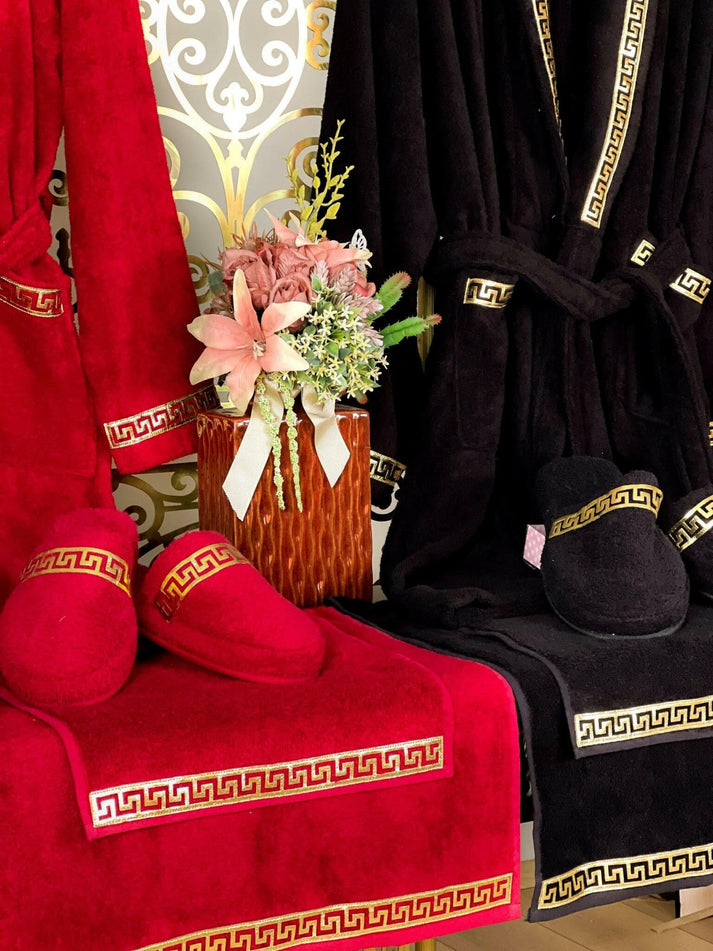 Anka Greek Key Patterned (His & Her) Couple's Matching Bathrobe Set