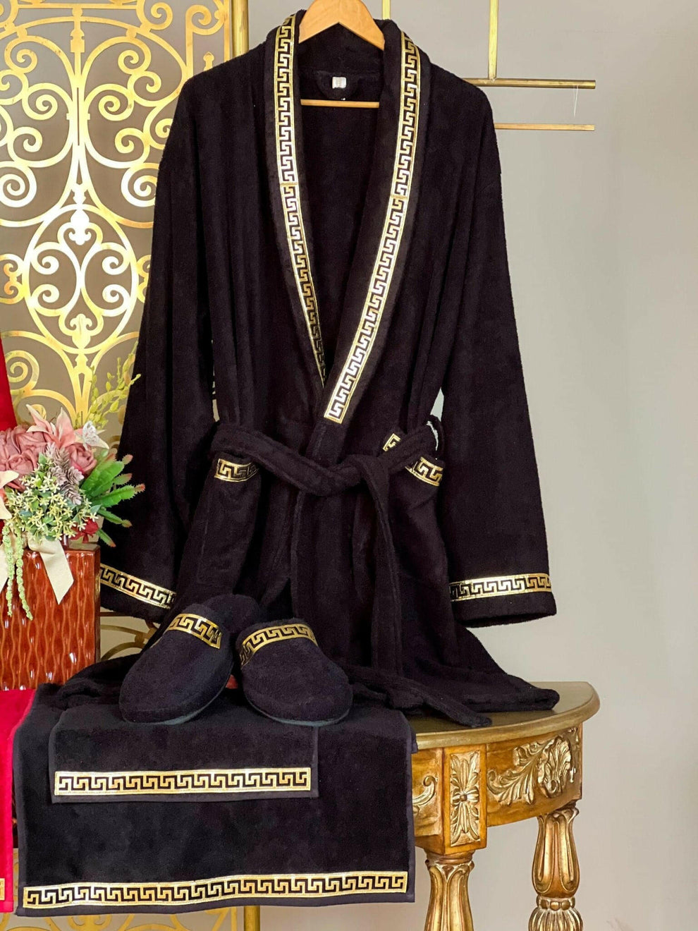 Anka Greek Key Patterned (His & Her) Couple's Matching Bathrobe Set