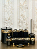 Anka Bathroom Set - Creative Home, Resin Black & Gold Bathroom Accessory Sets, Versace Style Greek Key Patterned Black & Gold Bathroom Decor, Bamboo Black Turkish Towels