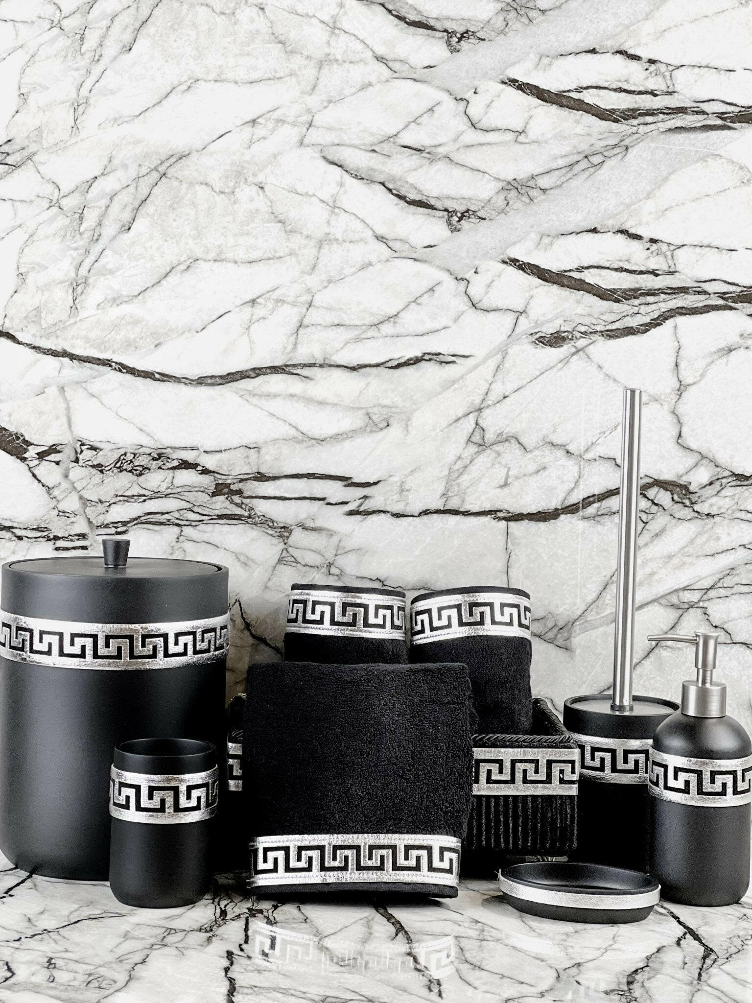 Anka Exclusive Black & Silver Bathroom Set - Creative HomeBathroom Accessory Sets