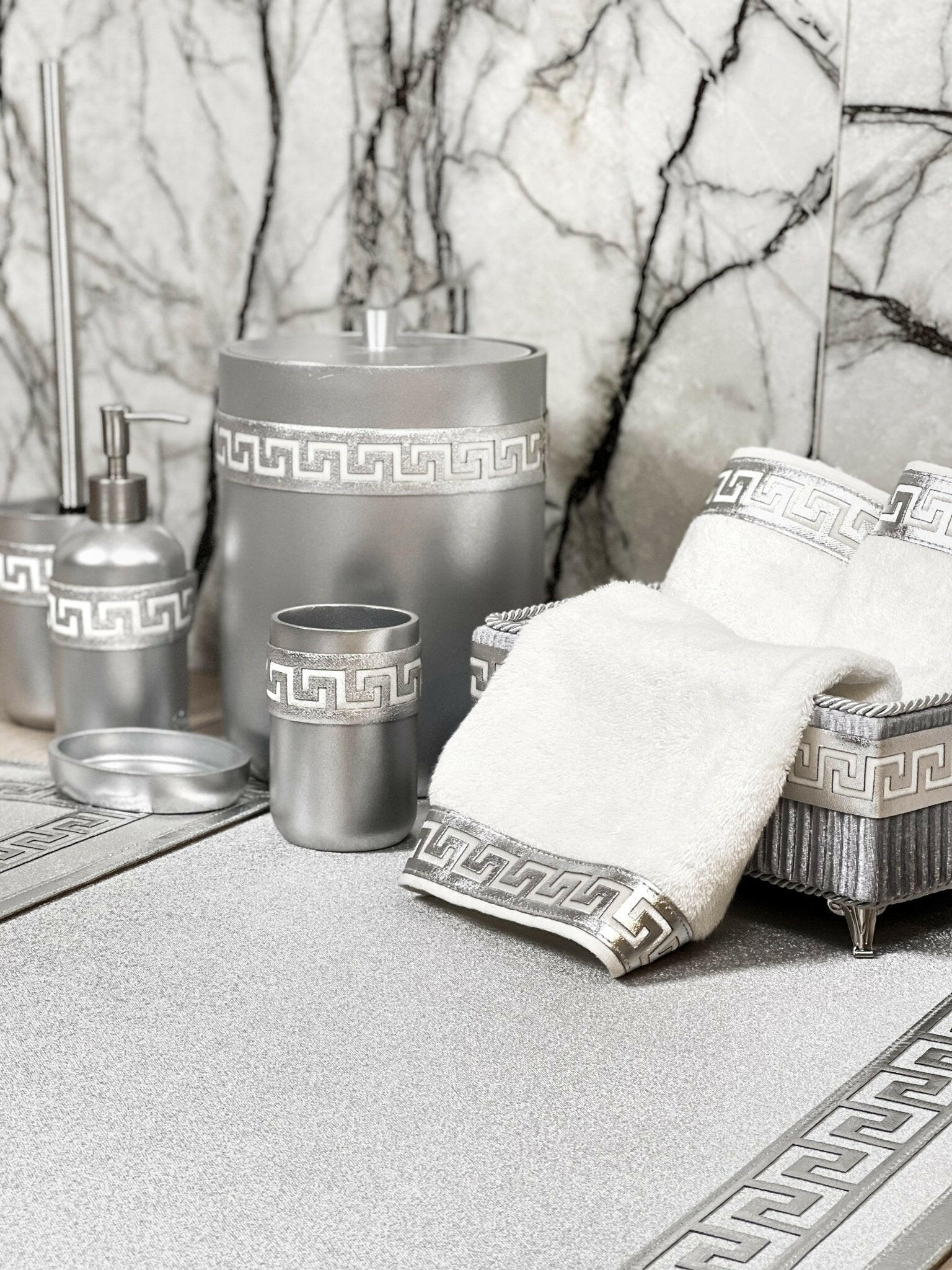 Anka Grey & Silver Bathroom Set - Creative HomeBathroom Accessory Sets