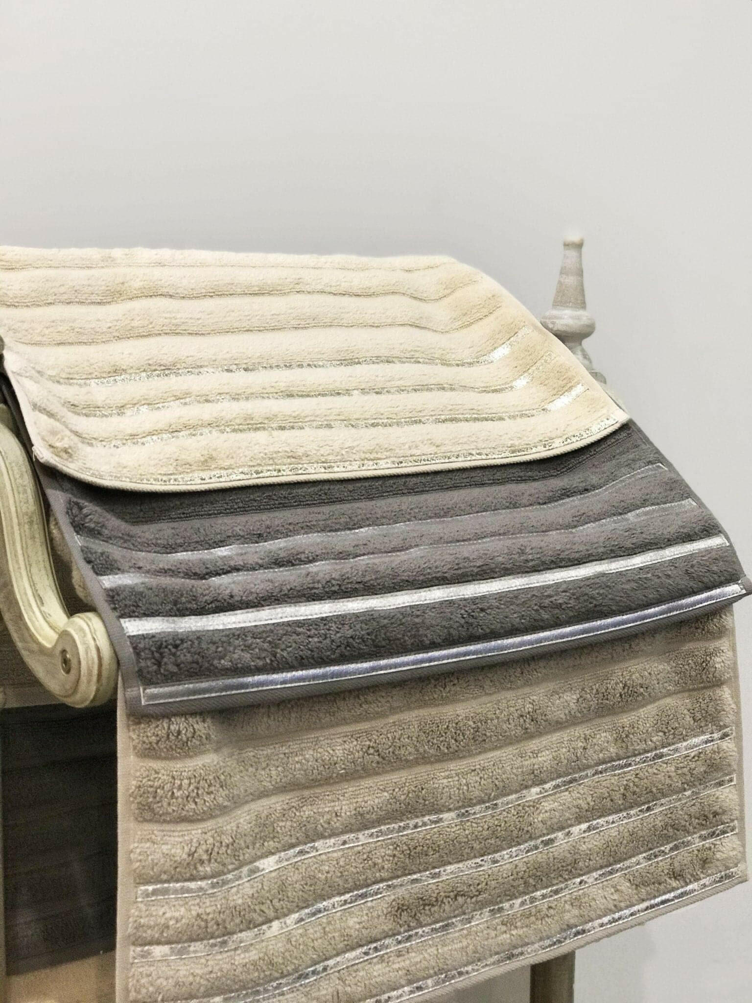Bera Soft & Luxury Towel Set, Leather Striped Decorative Gold Grey & Dark Gray Colored Bathroom Towels by Creative Home,TS-CSTP-BERA-3F,TS-CSTP-BERA-3B,TS-CSTP-BERA-3F3B