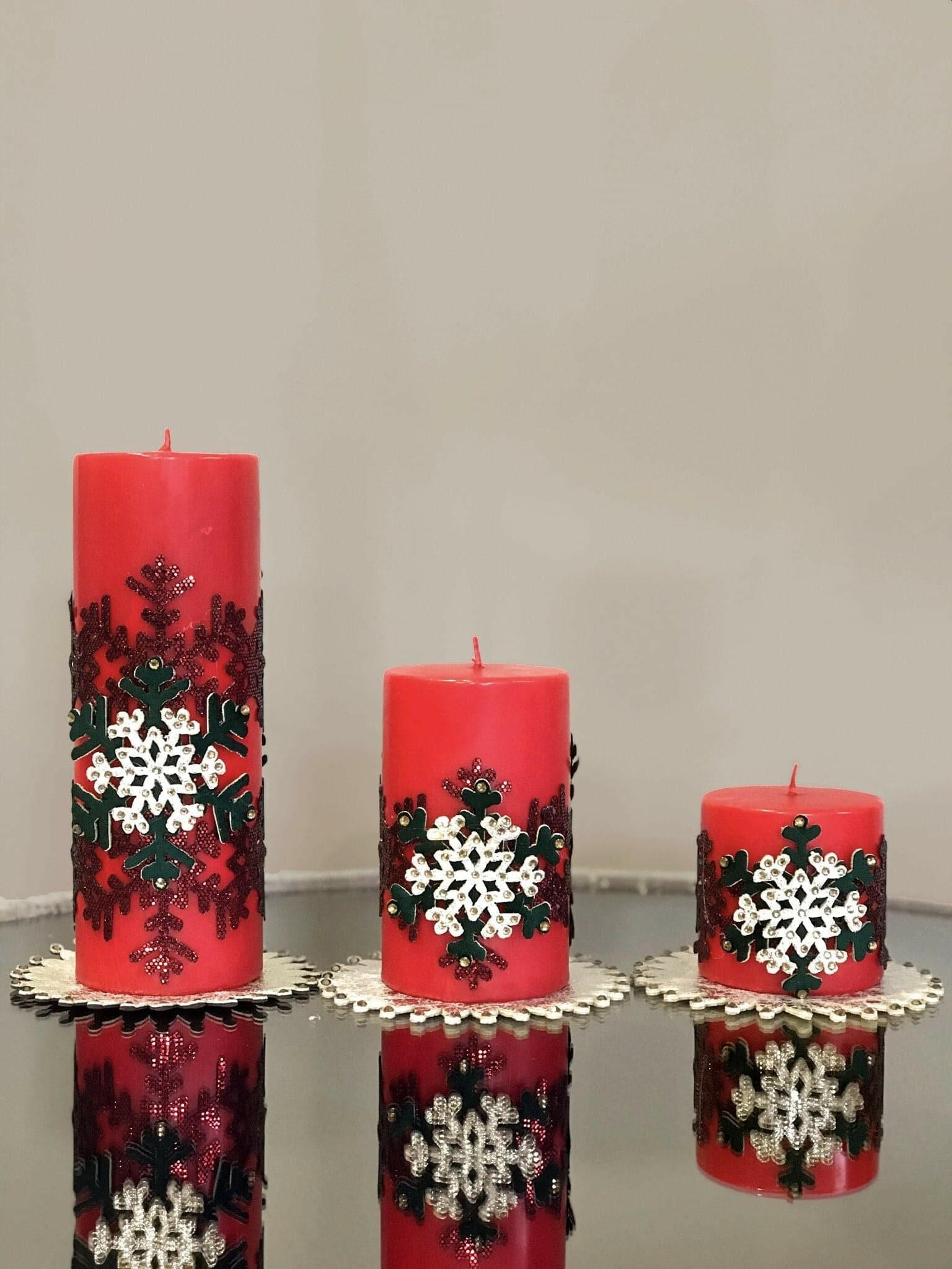 Christmas Snowflake Red Candle Set of 3, Chic Decorative Colorful Candles Creative Home Designs,CS-CH-CSF-R