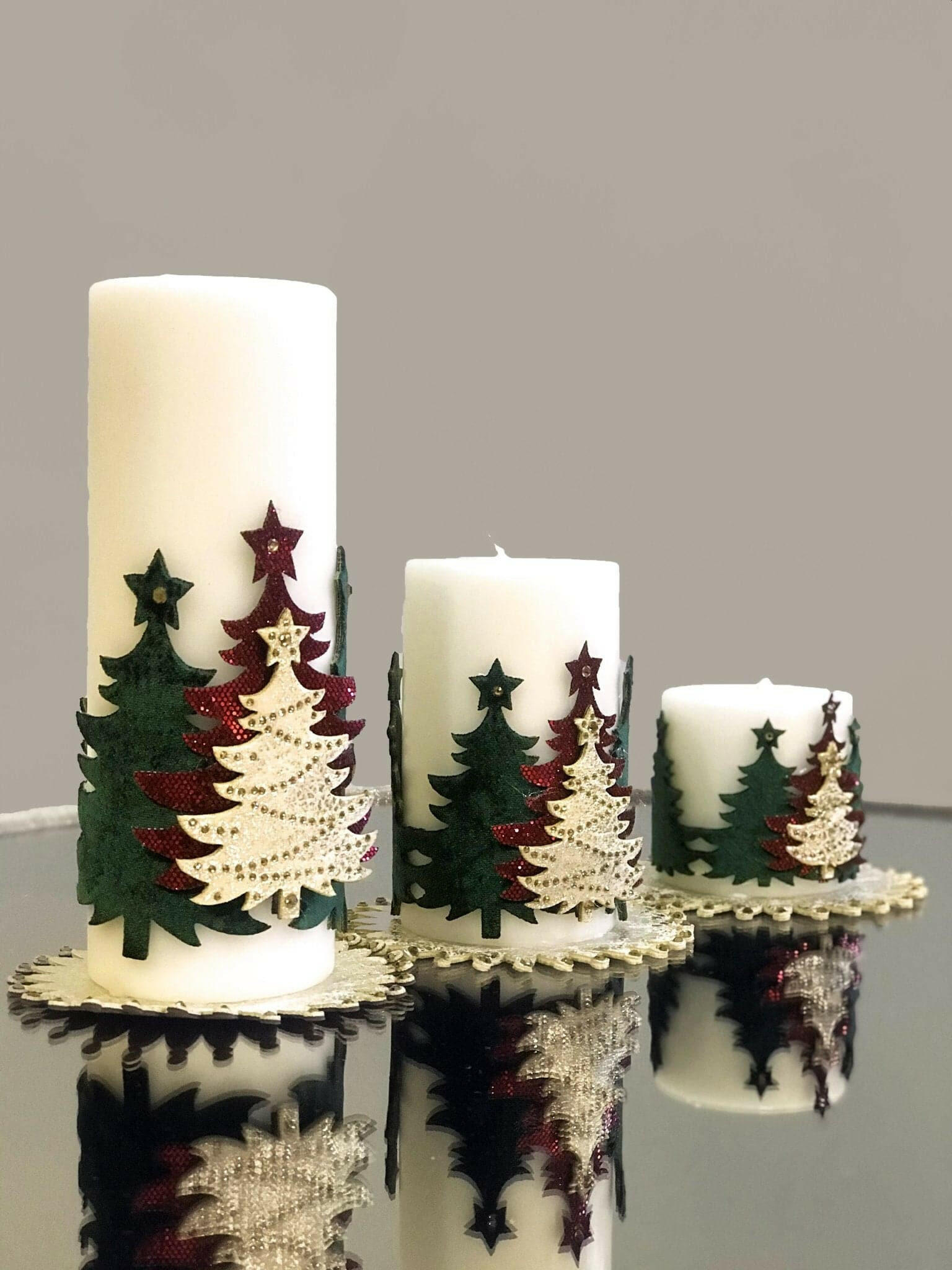 Christmas Tree White Candle Set of 3, Decorative Candles by Creative Home