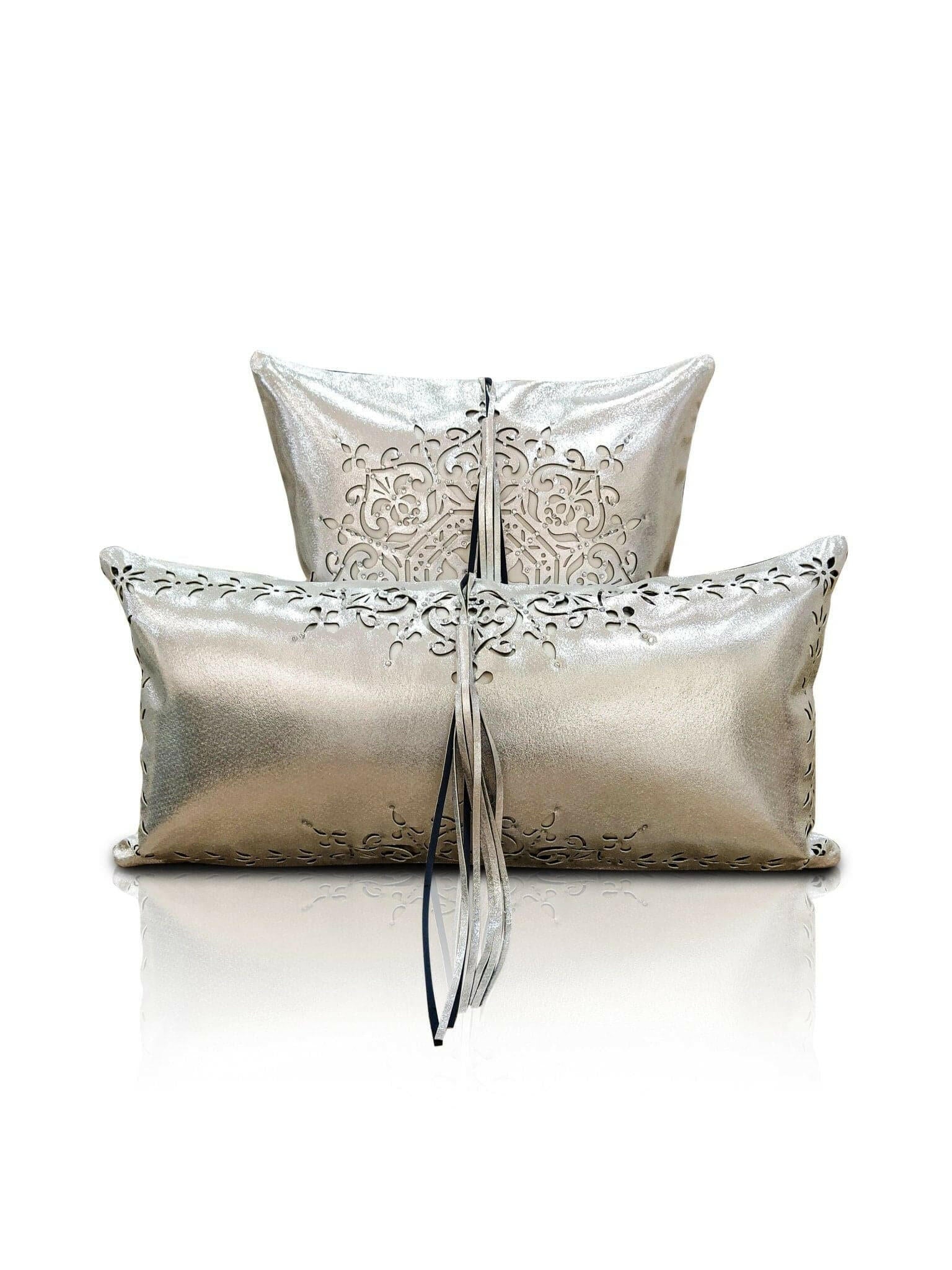 Damask Cushion Cover - Creative Home Designs Pillowcases, Turkish Throw Pillows & Shams, Silver Color Cut Out Sham With Diamonds