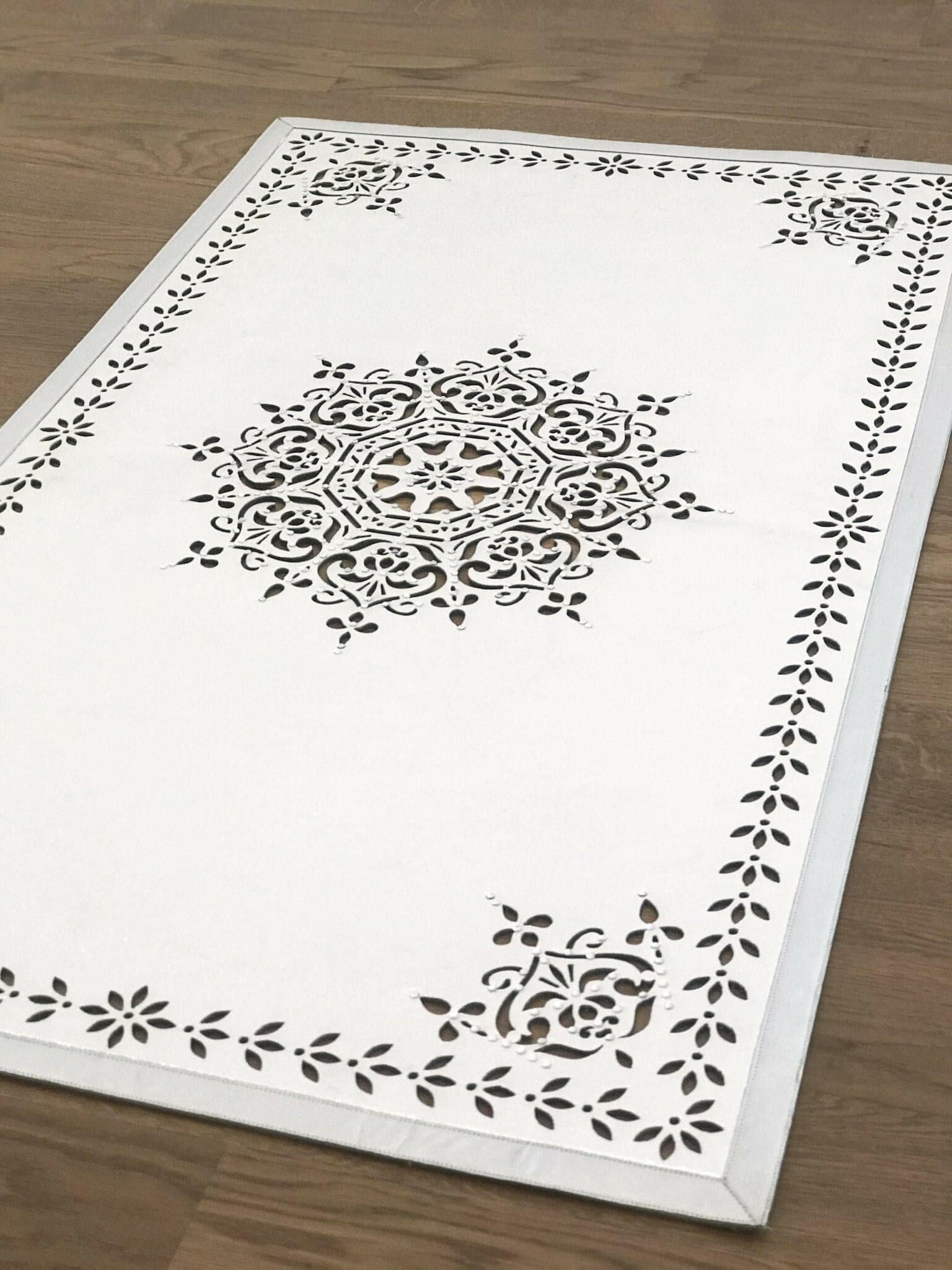 Damask Style Rectangle Rug, Washable Chic Mat, Modern Elegant Carpet