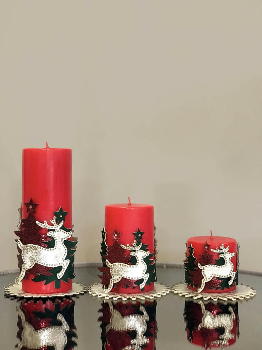 Christmas Deer Red Candle Set of 3, Premium Decorative Colorful Creative Home Candle Sets