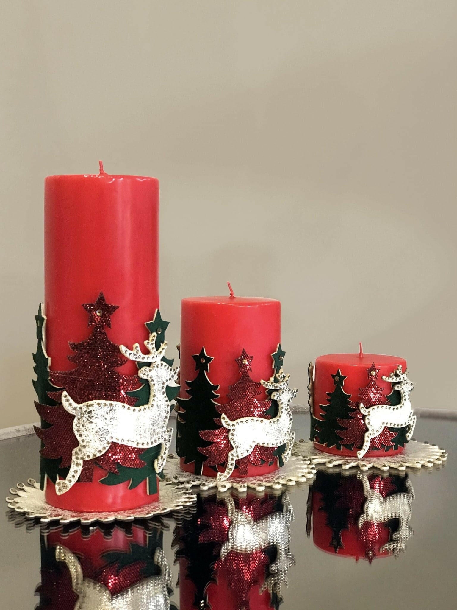 Christmas Deer Red Candle Set of 3, Premium Decorative Colorful Creative Home Candle Sets,CS-CH-CSD-R