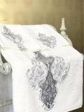 Ece European Style Luxury Embroidery Lace 3 Piece Elegant Bathroom Towel Set by Creative Home, Silver Color Embroidery with Crystals,TS-CH-ECE-Si