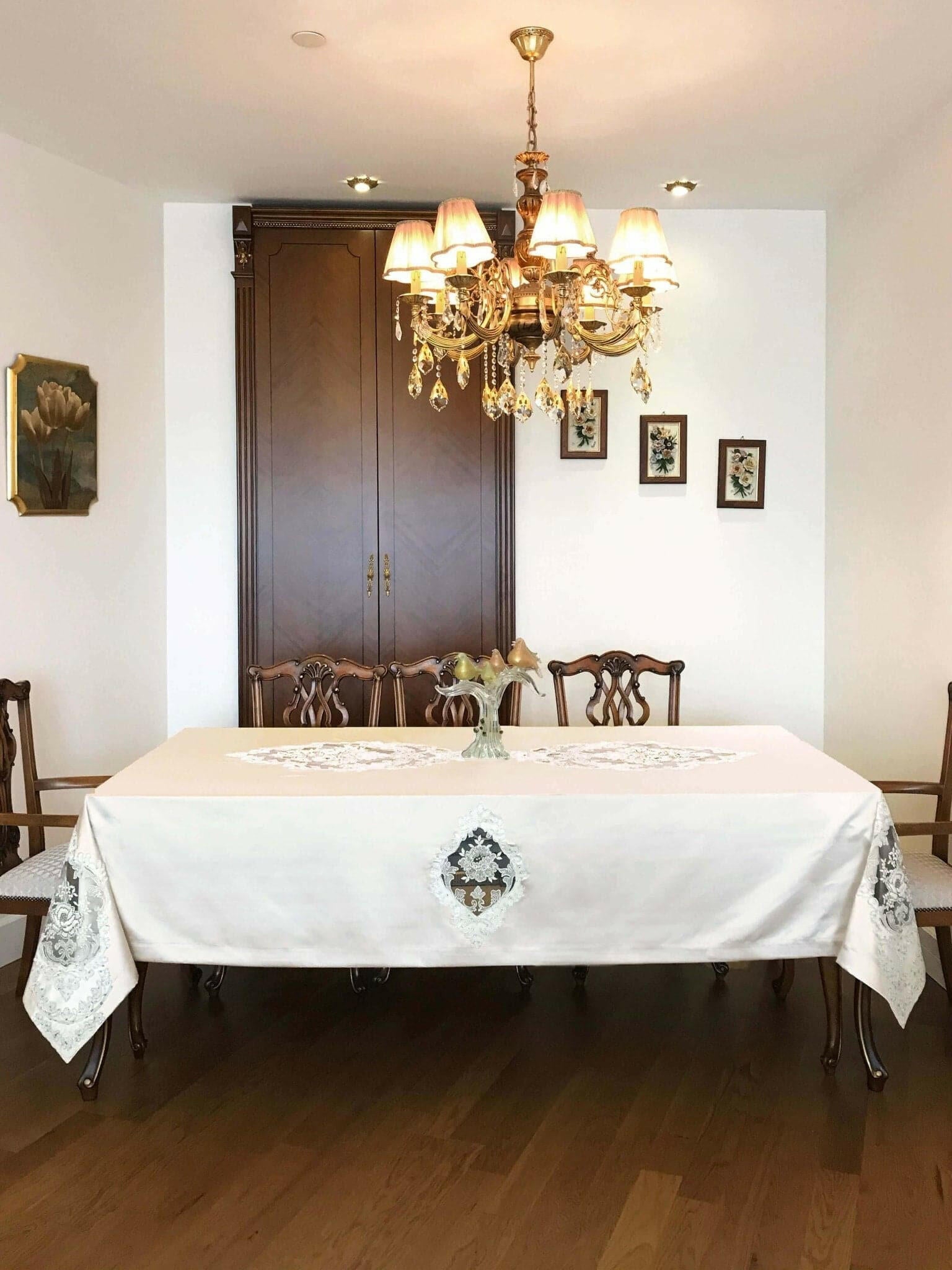 Gul Rectangle Table Cover - European Floral Embroidery Lace and Satin