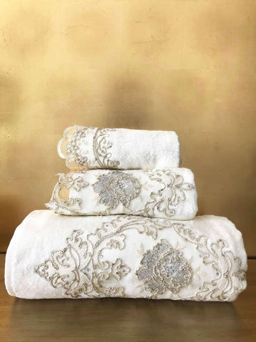 Elegant Floral Embroidery Bathroom Gul Towel Set, Soft Luxury Bamboo Towels by Creative Home